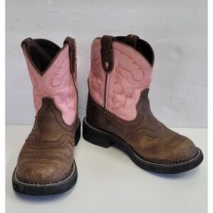 Justin Gypsy Kids‎ Size 1.5 D Brown Pink Leather Stockman Cowboy Boots